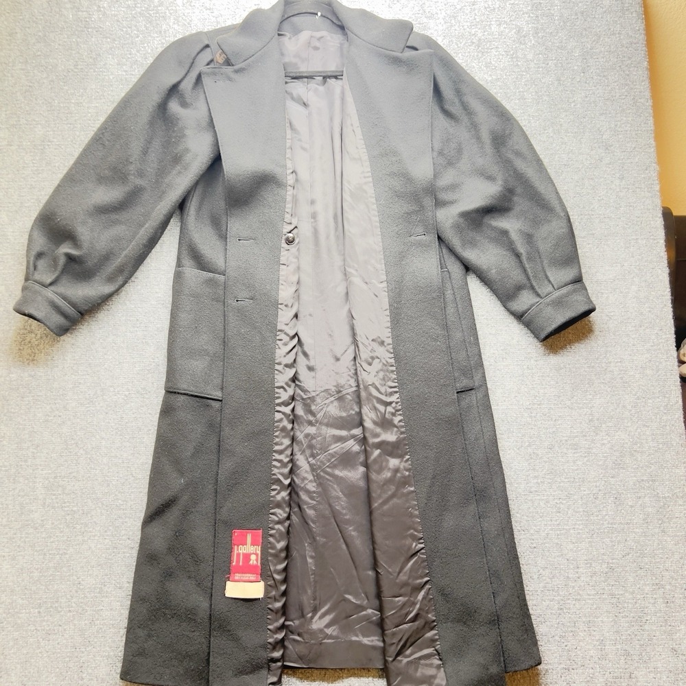 J Gallery‎ Black Wool Long Coat Women's Size 12 Double Breasted Vintage Classic